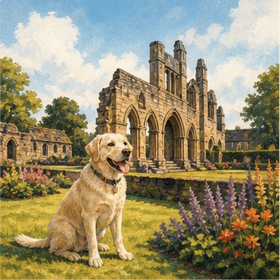 A dog visiting a historic place